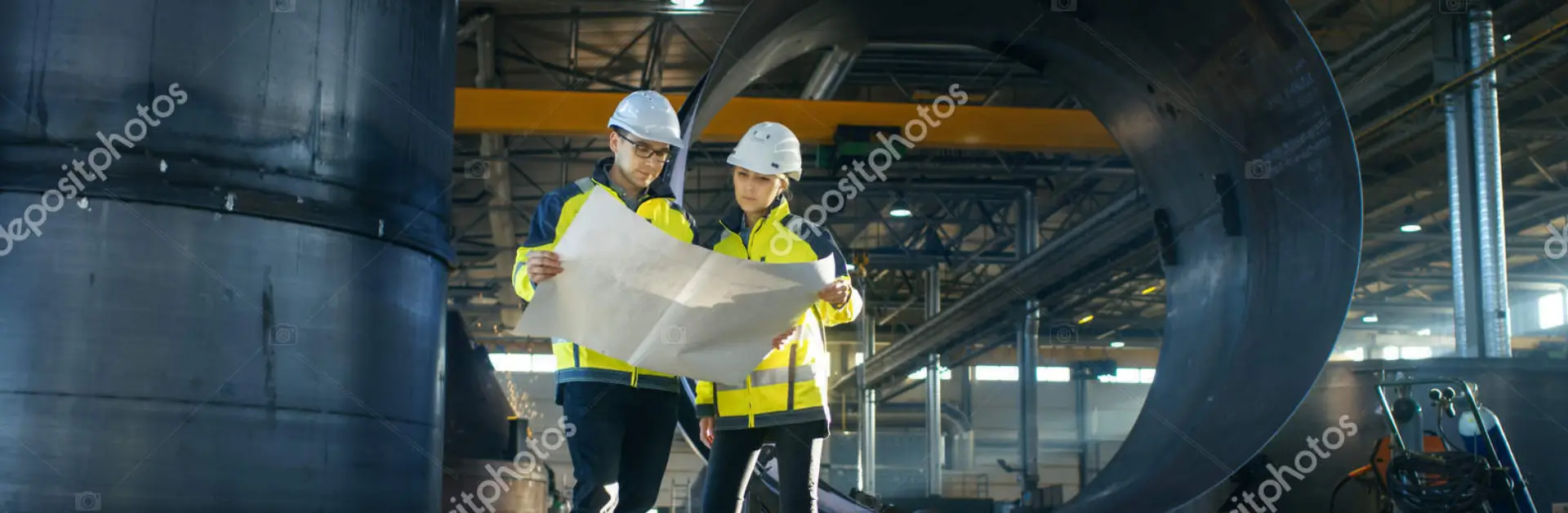 two people looking at plans